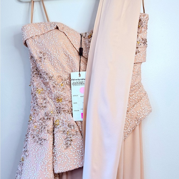 Elegant One Shoulder Lace Dress in Peach - Picture 9 of 13